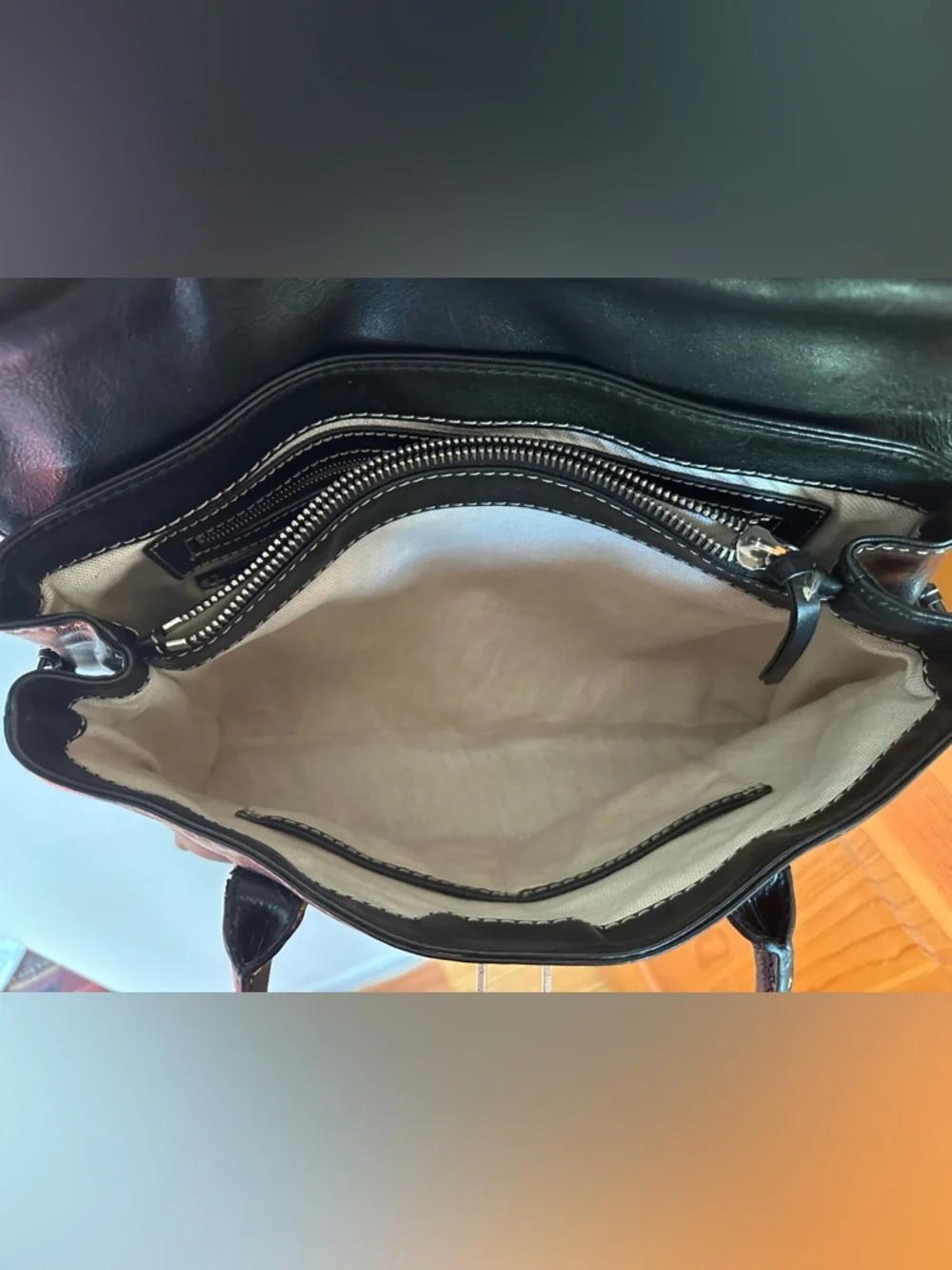 Michael Kors black soft calf leather Hudson satchel with white stitching